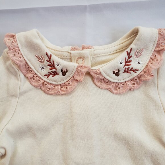 DISNEY Baby NWT Cream Peach Eyelet Bodysuit 9-12 New Collar Embroidered Girls - Picture 6 of 8
